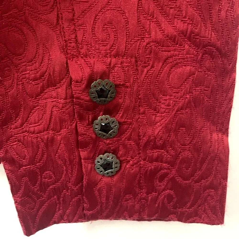 Chico's Size 2 Dark Red Floral Jacquard Blazer Jacket Mens Large‎ L 3-Button Red